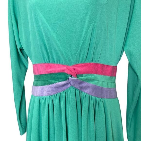 Vintage 70’s Jerry Silverman by Saulino Midi Dress Size Medium Green - Picture 3 of 7